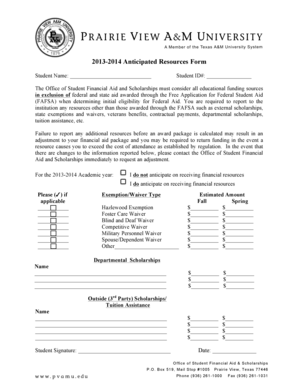 2013-2014 Anticipated Resources Form