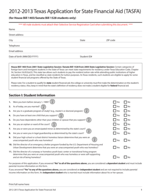 2012-2013 Texas Application for State Financial Aid