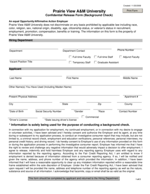 Prairie View A&M University Background Check Consent Form