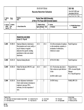 Texas Records Retention Schedule Form SLR 105