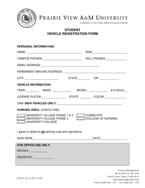 Student Vehicle Registration Form