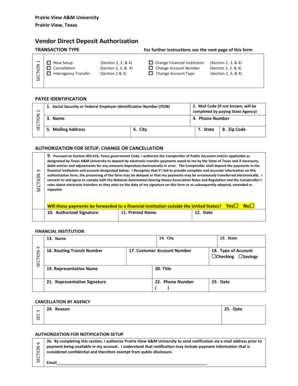 Vendor Direct Deposit Authorization