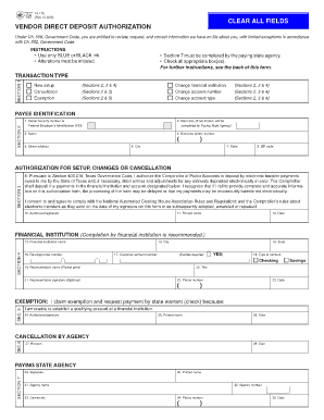 Texas Vendor Direct Deposit Authorization Form