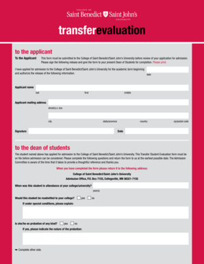 Transfer Student Evaluation Form