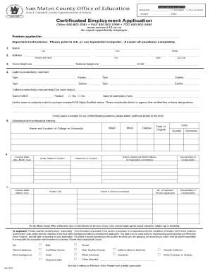 Certificated Employment Application