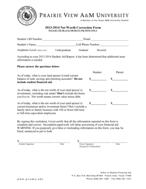 2013-2014 Net Worth Correction Form