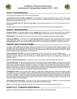 Certificate of Finances for International Undergraduate Students