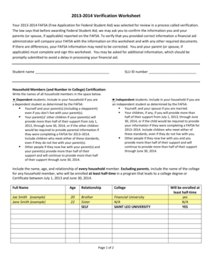 2013-2014 FAFSA Verification Worksheet