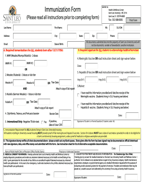 Saint Leo University Immunization Form