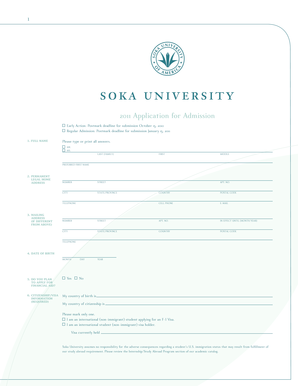 Soka University 2011 Application for Admission