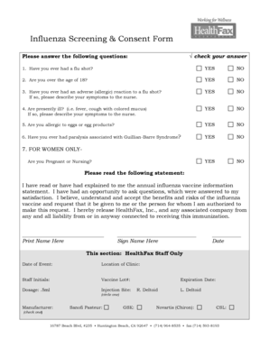Influenza Screening & Consent Form