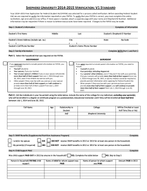 Shepherd University 2014-2015 Verification Form