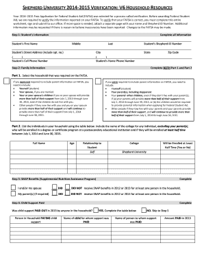 Shepherd University 2014-2015 Verification Form