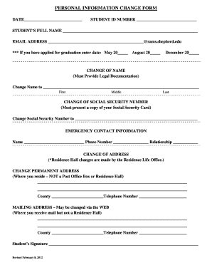 Student Personal Information Change Form