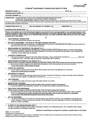Citibank Government Cardholder Dispute Form
