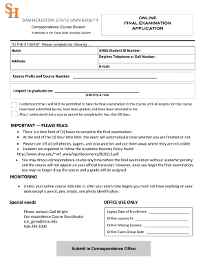 SAM Houston State University Final Exam Application