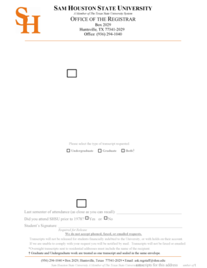 Request for Official Transcript by Mail
