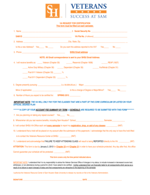 VA Request for Certification Form