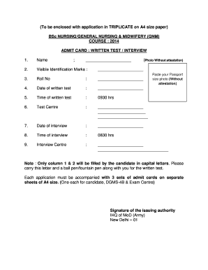 BSc Nursing Admit Card