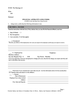 Florida Family Law Financial Affidavit