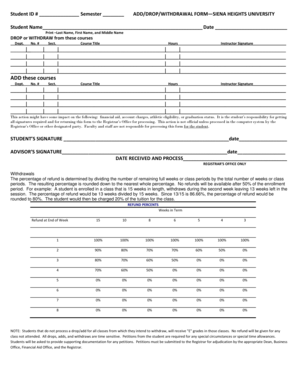 Siena Heights University Add/Drop/Withdrawal Form