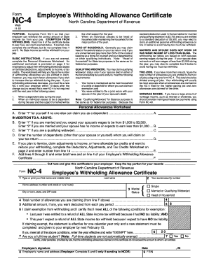 North Carolina Employee’s Withholding Allowance Certificate