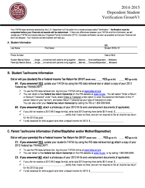 Dependent Student Verification Form