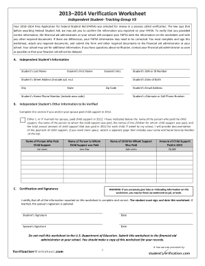 2013–2014 Verification Worksheet