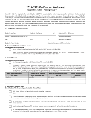 2014–2015 Verification Worksheet