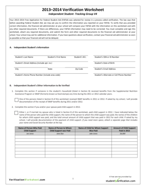 2013–2014 Verification Worksheet