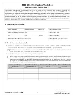 2013–2014 Verification Worksheet