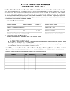 2014–2015 Verification Worksheet