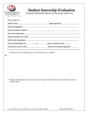 Student Internship Evaluation Form