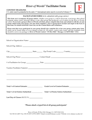 River of Words Facilitator Form