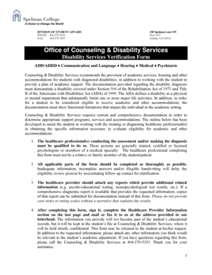 Disability Services Verification Form