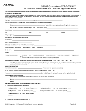 OANDA FXTrade and FXGlobalTransfer Customer Application Form