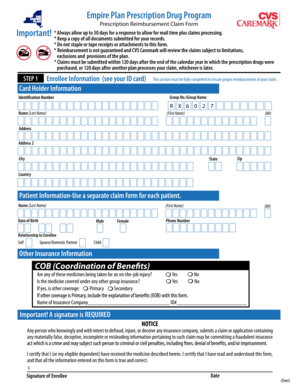 Empire Plan Prescription Drug Reimbursement Claim Form