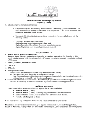 Immunization Record Form & TB Screening Questionnaire - sbuniv