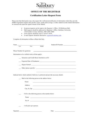 Certification Letter Request Form