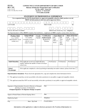 Connecticut Statement of Professional Experience