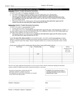 FAFSA Household Size and Number in College Form
