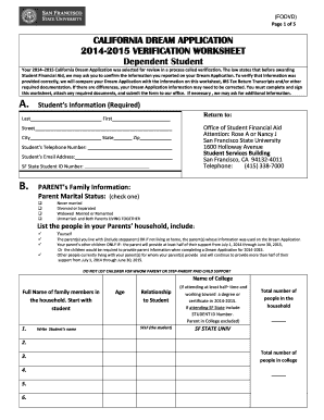 California Dream Application Verification Worksheet