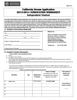 California Dream Application Verification Worksheet
