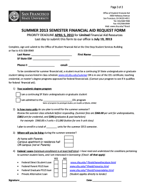 Summer 2013 Financial Aid Request Form