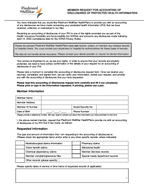Member Request for Accounting of Disclosures of Protected Health Information