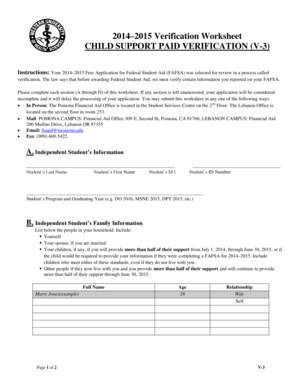 2014–2015 Child Support Verification Worksheet