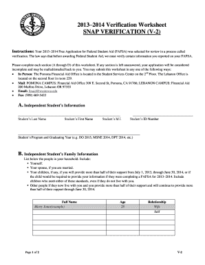 2013–2014 SNAP Verification Worksheet