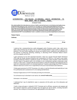 Authorization for Release of Personal Health Information to News Media