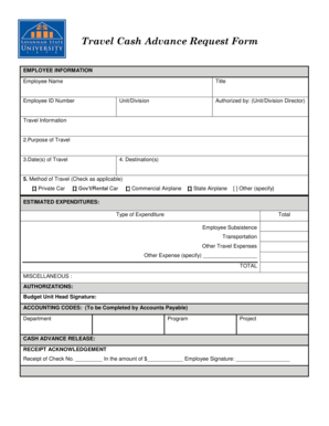 Travel Cash Advance Request Form
