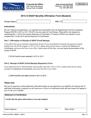 2014-15 SNAP Benefits Affirmation Form